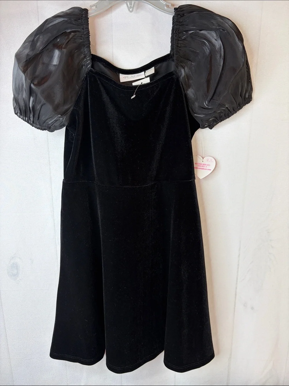 NWT The Children’s Place Black Velvet Dress Sheer Puff Sleeves Girls Size 8